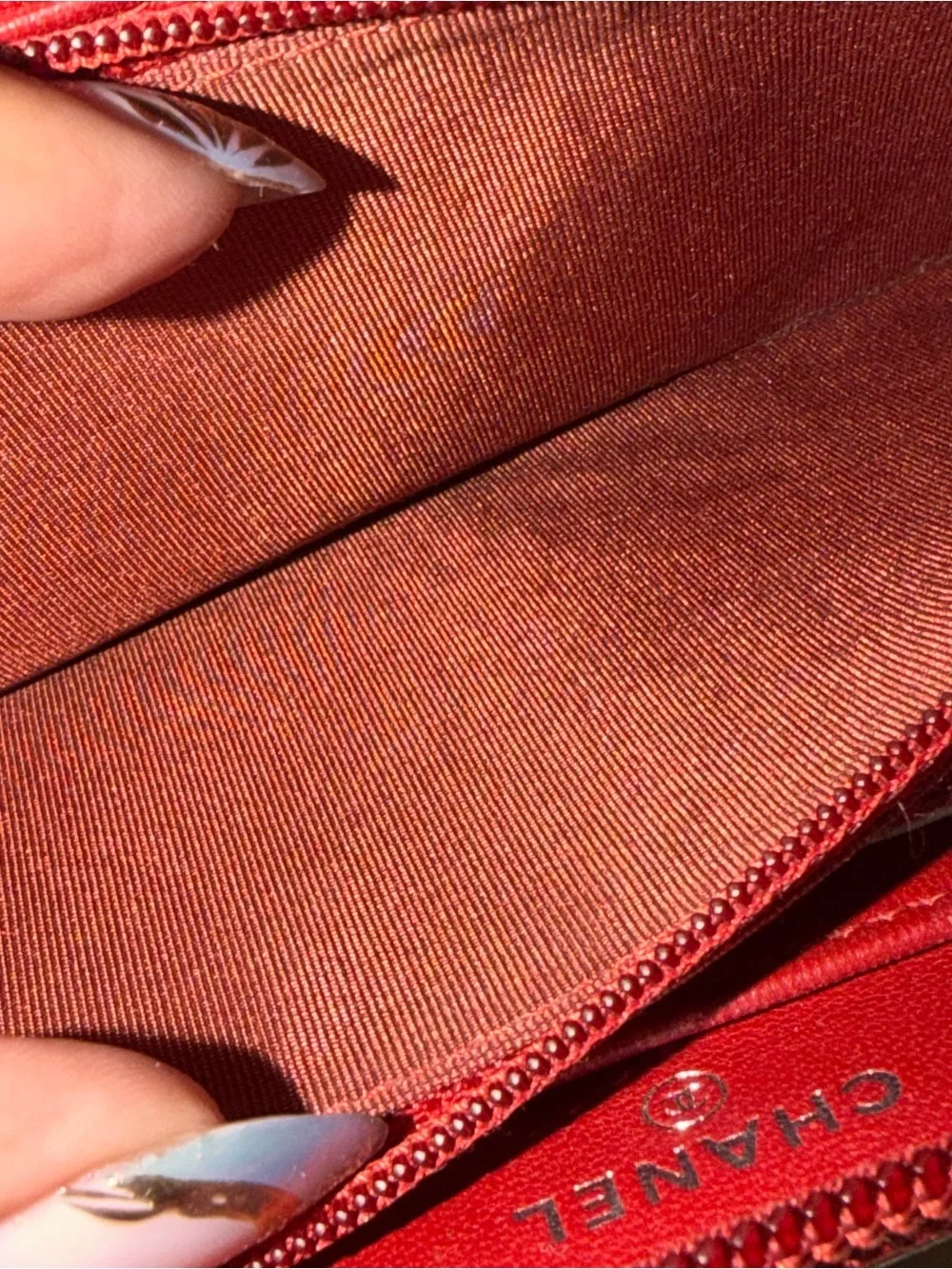 CHANEL Red Quilted Caviar Leather Leboy Zip Wallet- GOOD CONDITION